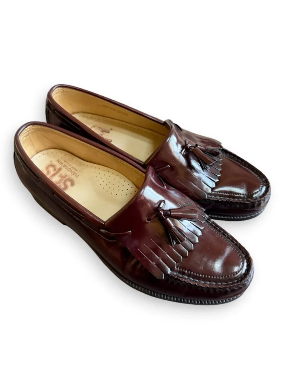SAS Kiltie Tassel Genuine Leather Loafer Dress Shoes Burgundy Cordovan Men's 9.5